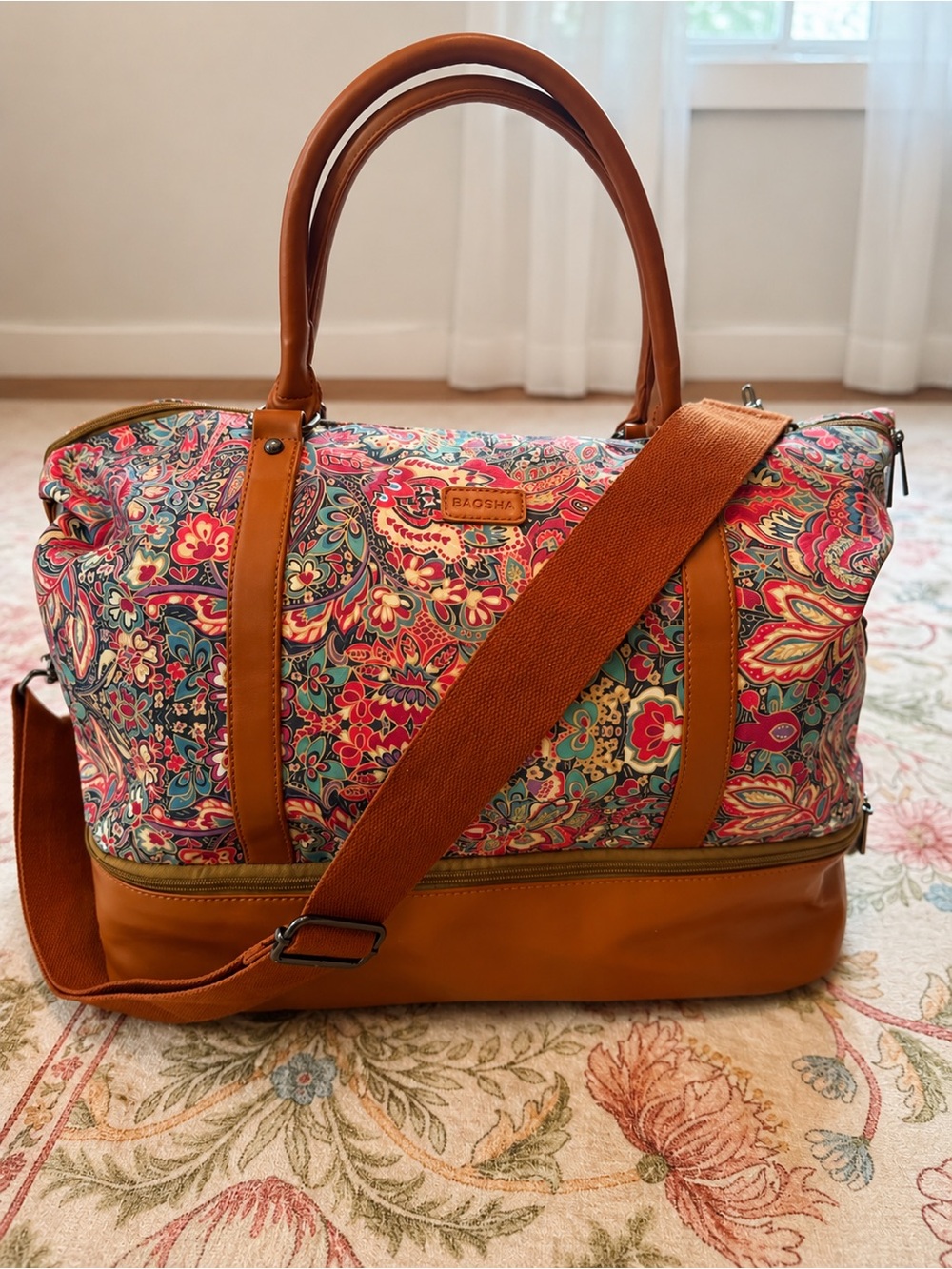BAOSHA Floral Weekender Duffel Travel Bag Overnight Carry On